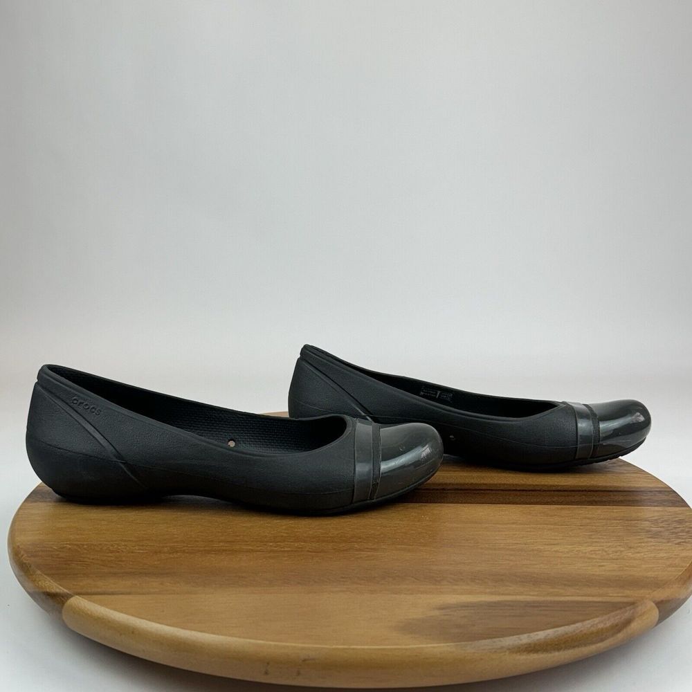 Womens Crocs Alice Black Patent Cap Toe Casual Comfort‎ Ballet Flats Size 10 M